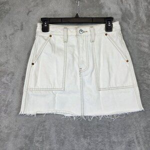 Abercrombie & Fitch Skirt Womens 0 White Denim A Line Raw Hem Mini Pockets